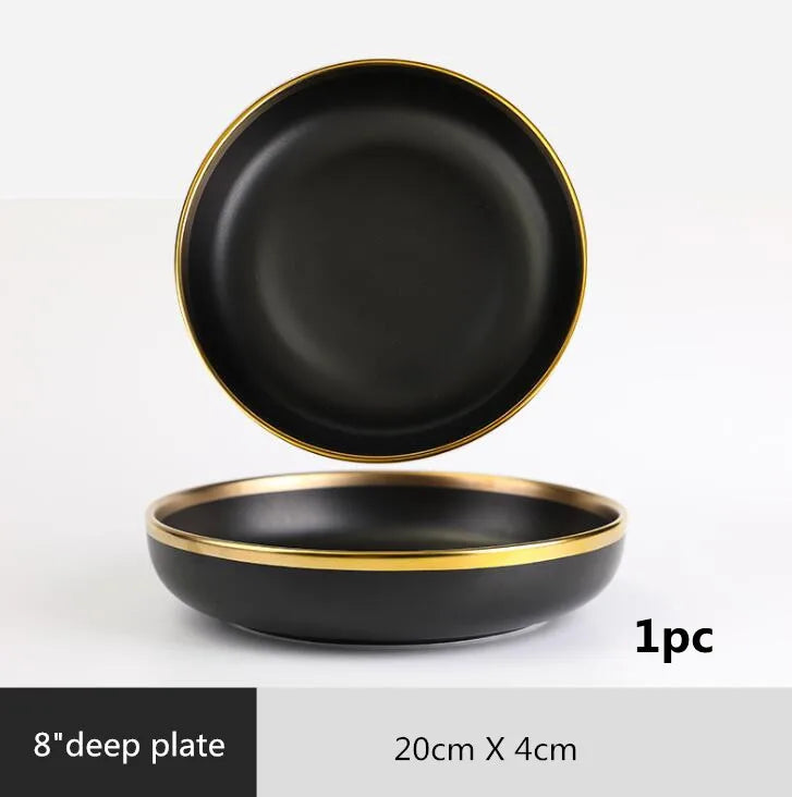 Gilt Rim Black Porcelain Dinner Set