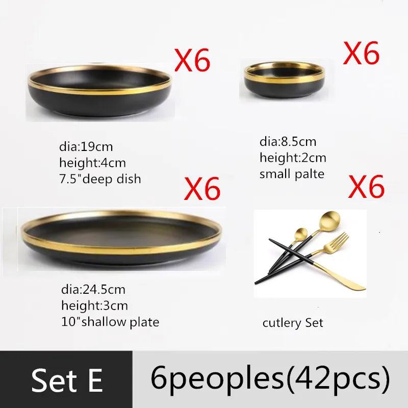 Gilt Rim Black Porcelain Dinner Set