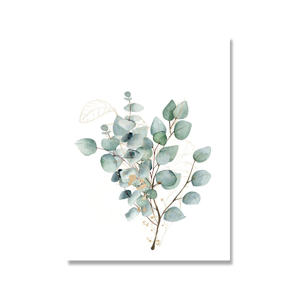 Green Gold Leaves Floral Poster