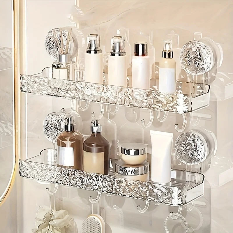 Elegant Glacier Suction Cup Bathroom Organizer