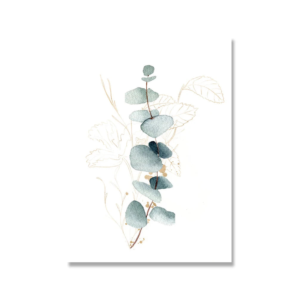 Green Gold Leaves Floral Poster