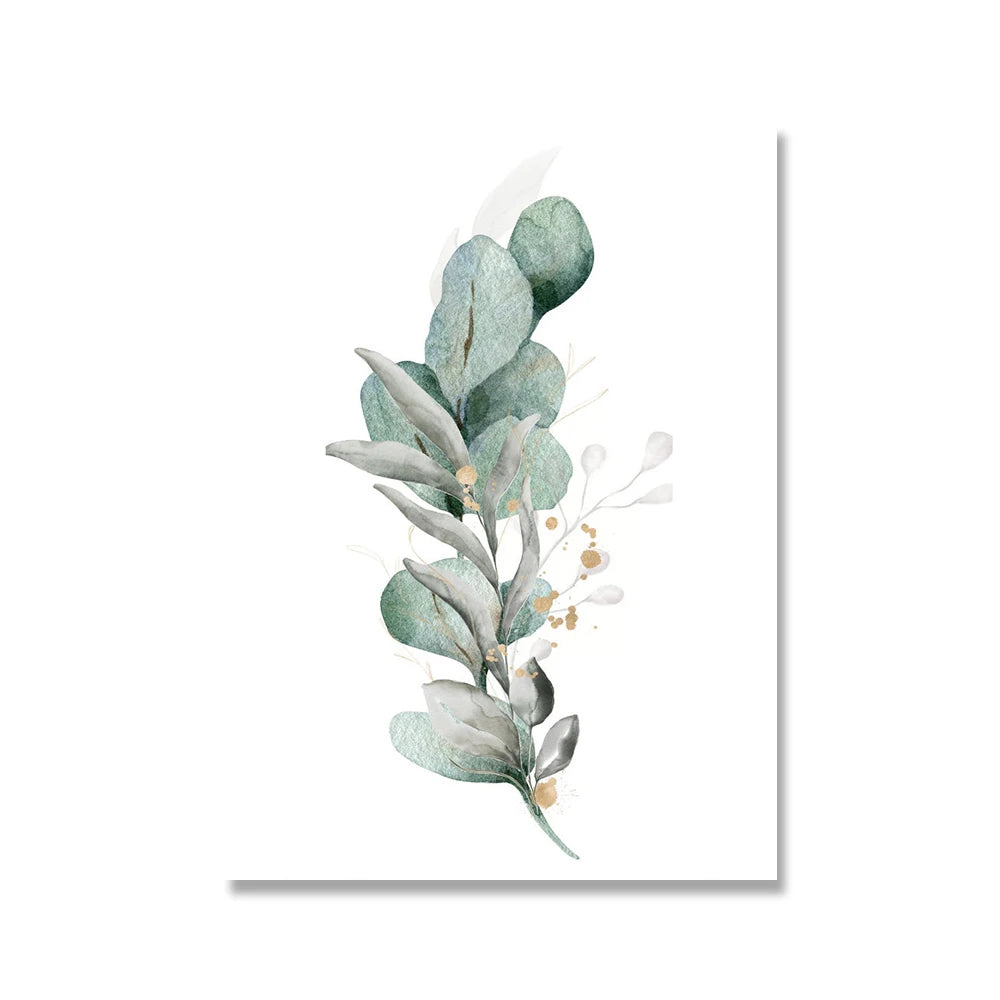 Green Gold Leaves Floral Poster