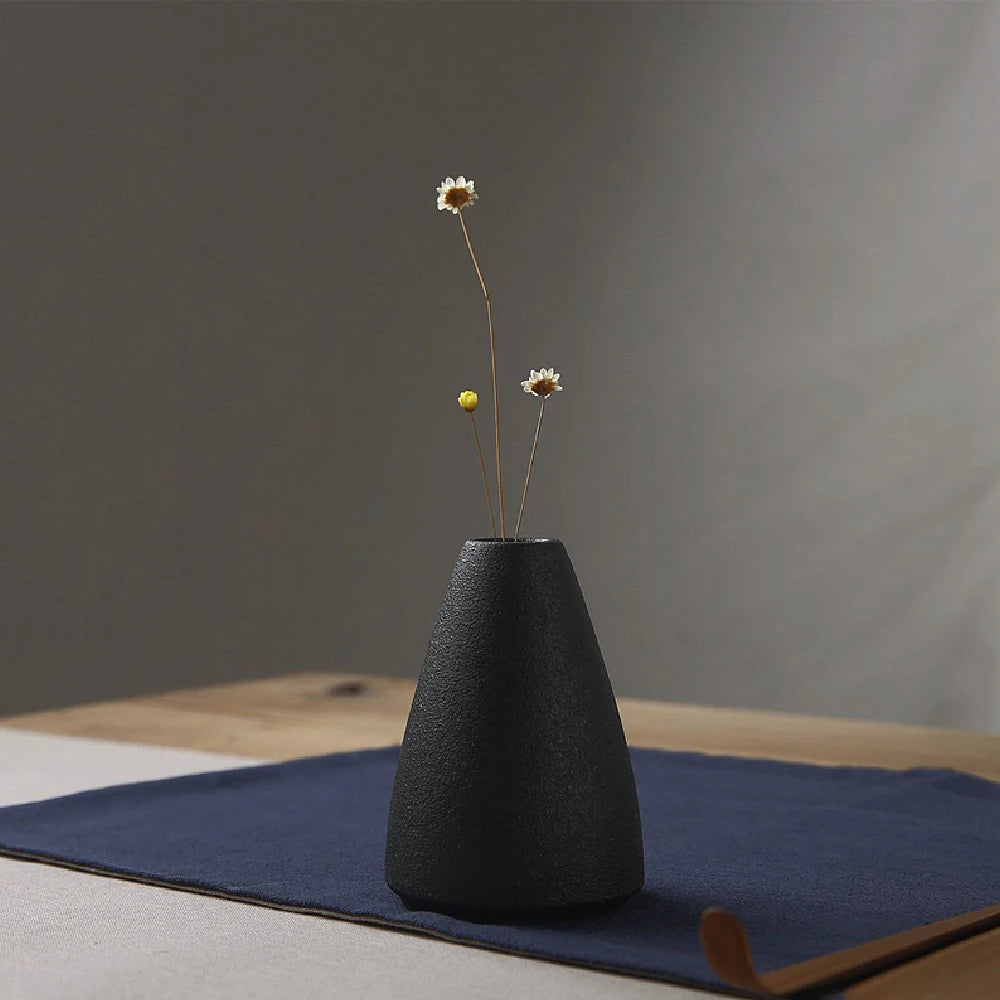 Japanese Black Ceramic Vase for Decor