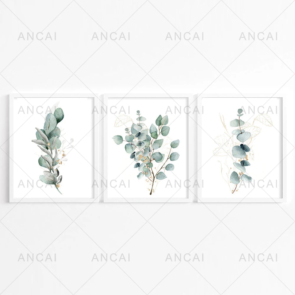 Green Gold Leaves Floral Poster