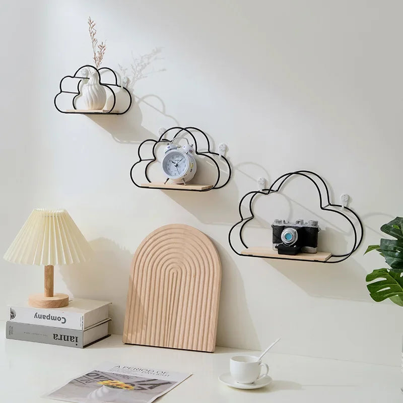 Creative Cloud Iron Wood Wall Shelf