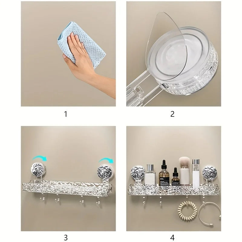 Elegant Glacier Suction Cup Bathroom Organizer