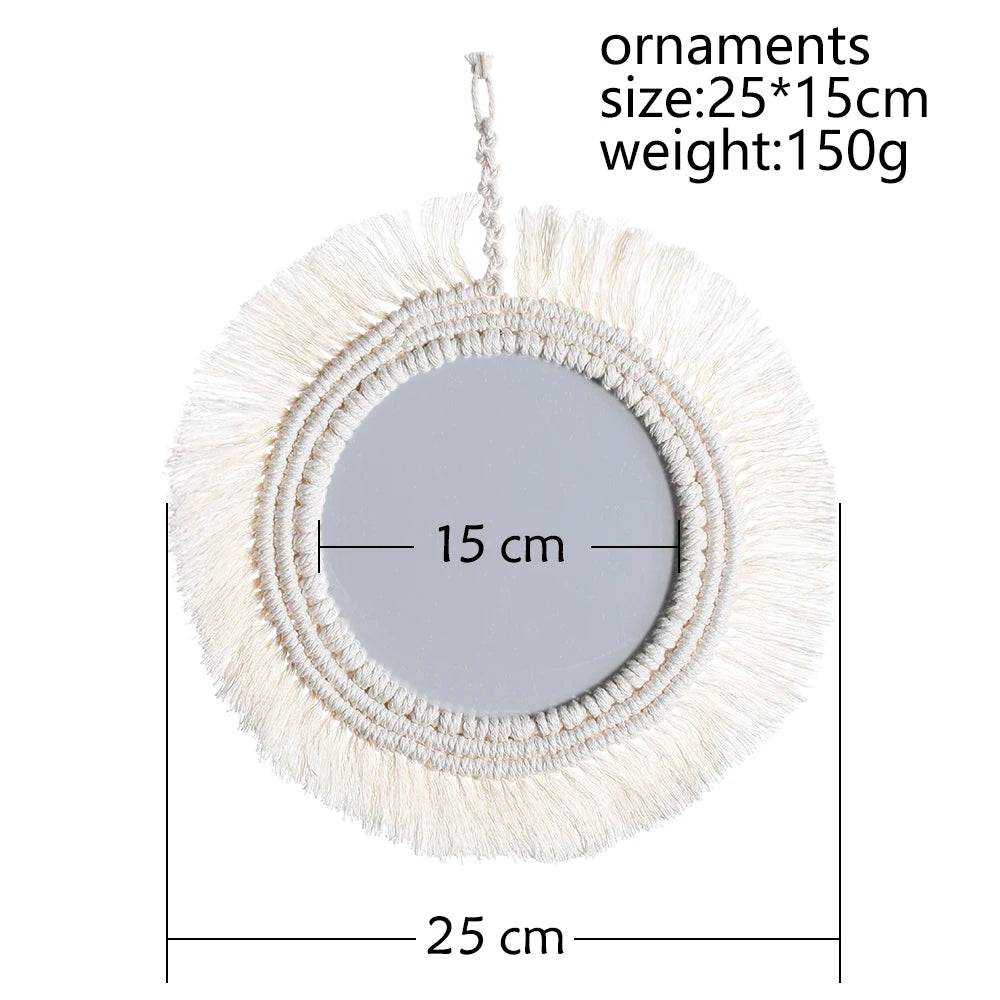 Hanging Wall Decorative Mirror With Macrame Fringe