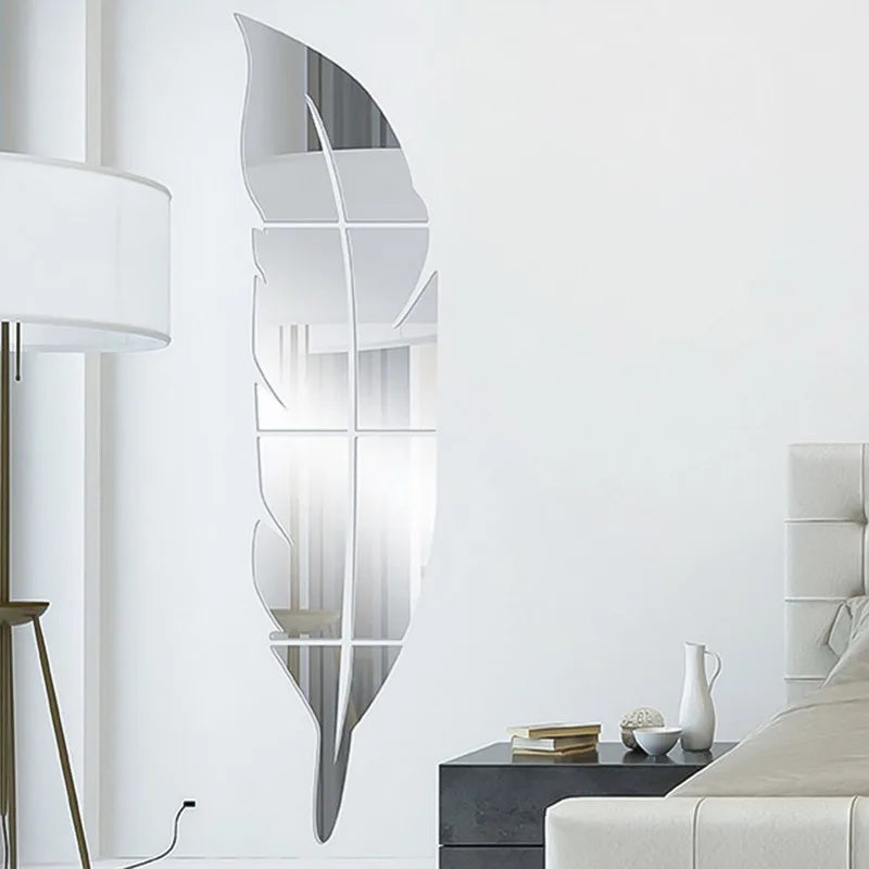 DIY Feather Plume 3D Mirror Wall Sticker