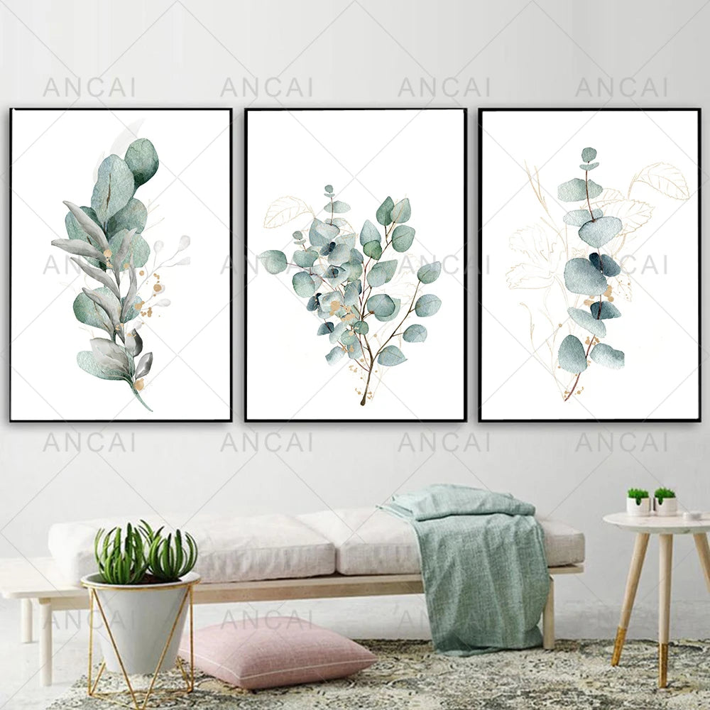 Green Gold Leaves Floral Poster