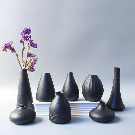 Japanese Black Ceramic Vase for Decor