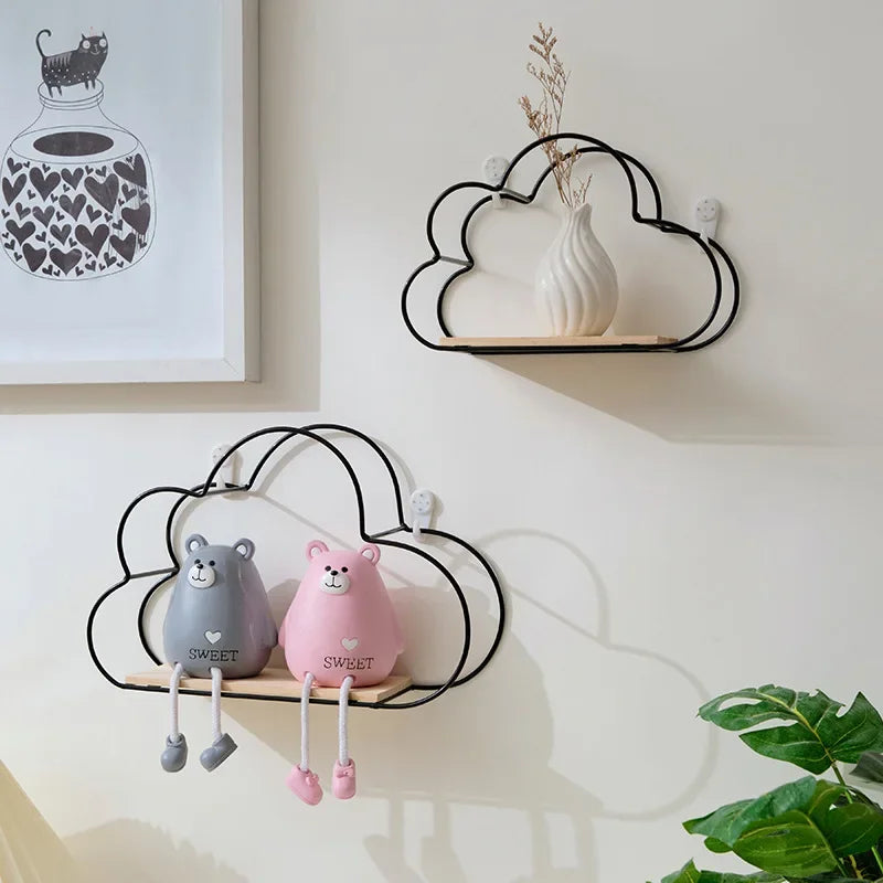 Creative Cloud Iron Wood Wall Shelf