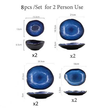 Blue Ceramics Irregular Shape Dinner Set