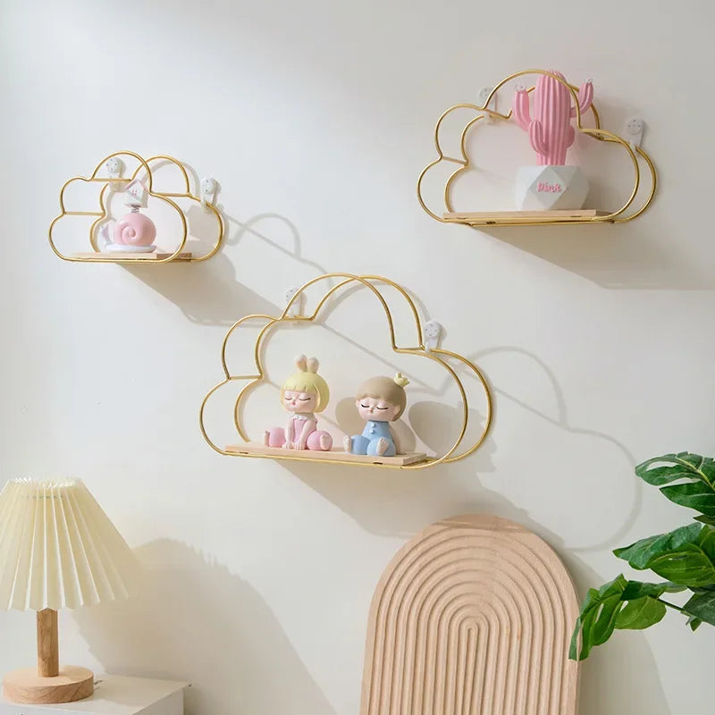 Creative Cloud Iron Wood Wall Shelf